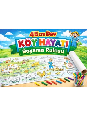 Haydi Dekor 45 cm Dev Köy Hayatı Boyama Rulosu – 4 Metre Uzunlukta Dev Boyama Kağıdı| Çiftlik Hayvanları ve Köy Temalı Boyama Posteri | Anaokulu, Kreş ve Ev Kullanımı Için Eğlenceli Boyama Set