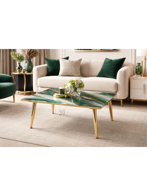 39 Art Studio Emerald Regalıa – Lüks Geode Epoksi Orta Sehpa 50X70 cm | Altın Detaylı Contemporary Tasarım, Modern Lüks Ev Dekoru