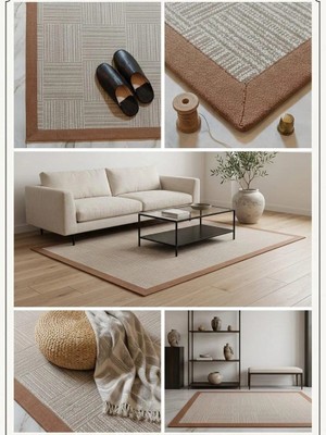 Blg Home Lüks Kumaş Bordürlü Tasarım Leke Tutmaz Silinebilir Sisal Halı 6016