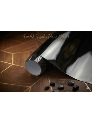 Ferizli Reklam Parlak Siyah (Piano Black) Yapışkanlı Folyo - Mobilya, Cam ve Dolap Kaplama Folyosu - Suya Dayanıklı Dekoratif Kaplama