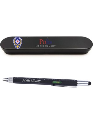 Hediye Vakti Polise Kişiye Özel Hediye Seti - Su Terazili, Cetvelli Teknik Kalem ve Şık Metal Kutulu