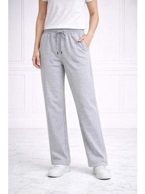 Giyim Center Kadın Düz Paça Beli Lastikli Ipli Günlük Spor Eşofman Altı Rahat Fit - Gri