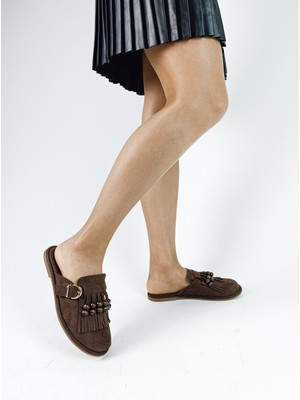 Gdt Ayakkabı Acı Kahve Renk Düz Süet Taban Kapalı 36-40 Numara Arası Kadın Terlik