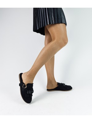 Gdt Ayakkabı Siyah Renk Düz Süet Taban Kapalı Kadın Terlik