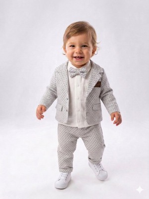 Kids Kingdom Pamuklu Ceketli Papyonlu Erkek Bebek 4'lü Takım