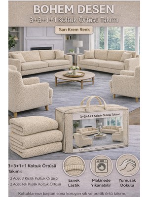 Jakarlı Bohem Kumaş 3.3.1.1 Koltuk Örtüsü Koltuk Kılıfı Takımı Ev Tekstili Sofa Cover