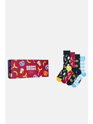 Happy Socks - Çok Renkli Bagel Desenli 4\'lü Pamuklu Çorap Seti