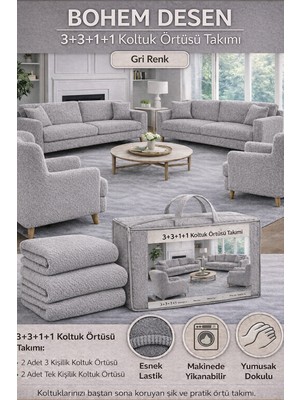 Jakarlı Bohem Kumaş 3.3.1.1 Koltuk Örtüsü Koltuk Kılıfı Takımı Ev Tekstili Sofa Cover