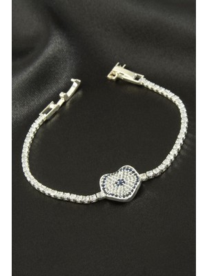 Zero Land Hnrlishp Dalgalı Oval Zirkon Taşlı Çocuk Bileklik 16 cm - Gümüş Rengi