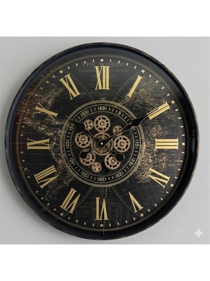 Twenkle 60 cm Çarklı Roma Rakamlı Duvar Saati – Hareketli Dişli Mekanizmalı Dekoratif Saat