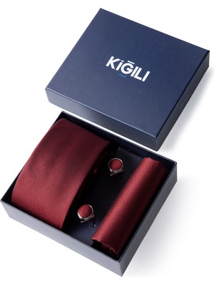 Kiğılı 3'lü Desenli Kravat & Mendil & Kol Düğmesi Hediye Kutulu Set