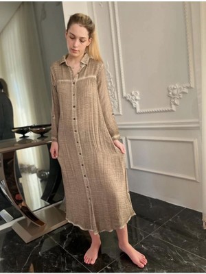 Kadın Organik Pamuk Uzun Gömlek Elbise Kimono