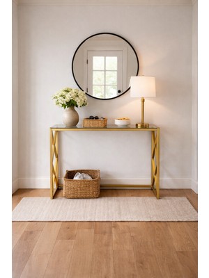 Todek Home Lina Metal Dresuar - 4mm Füme Temperli Camlı Antre Konsolu (100X30X80 Cm)