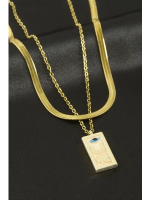 Zero Land Hnrlishp Yonca Göz Hilal Ikili Çelik Kolye - Sarı