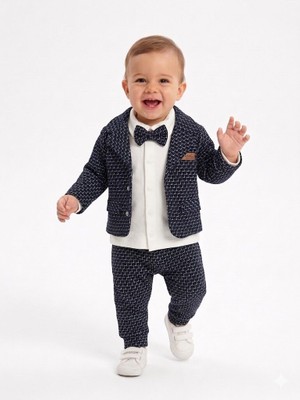 Kids Kingdom Pamuklu Ceketli Papyonlu Erkek Bebek 4'lü Takım