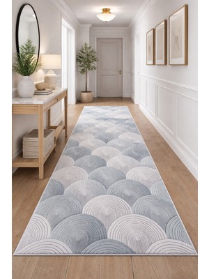 Swan Home Kaymaz Tabanlı Yolluk Kesme Halı Salon Koridor Mutfak Yatak Odası Halısı SHJ93024 Mavi Gri