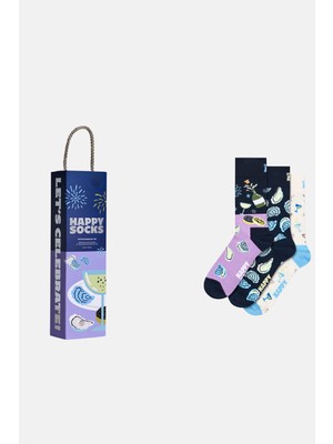 Happy Socks - Çok Renkli Istiridye Desenli 3\'lü Pamuklu Çorap Seti
