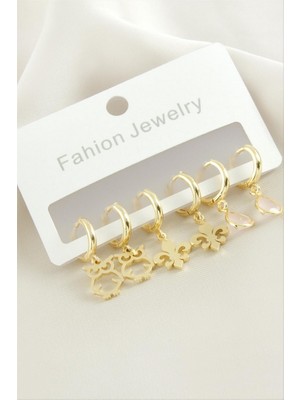 Zero Land Hnrlishp 6 Adet Baykuş Damla Taşlı Halka Küpe - Sarı