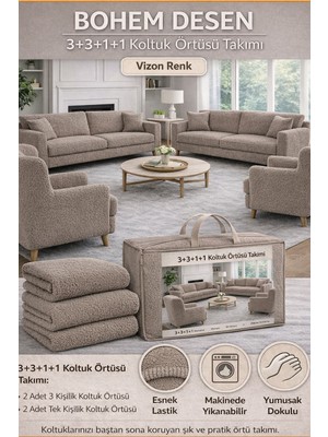 Jakarlı Bohem Kumaş 3.3.1.1 Koltuk Örtüsü Koltuk Kılıfı Takımı Ev Tekstili Sofa Cover