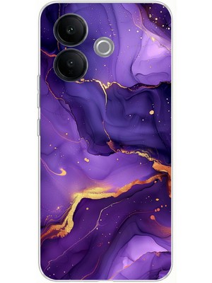 TechTree Vivo V60 Lite Uyumlu Ametist Taşı Mor Mermer Baskılı Silikon Kılıf