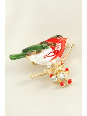 Zero Land Hnrlishp Kuş Mineli Taşlı Broş - Gümüş Rengi