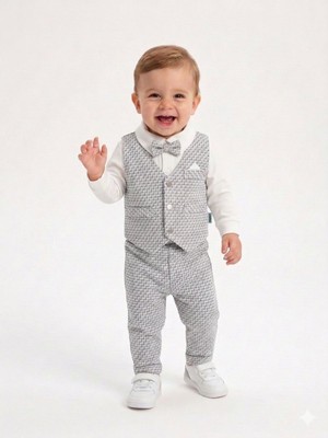 Kids Kingdom Pamuklu Ceketli Papyonlu Erkek Bebek 4'lü Takım