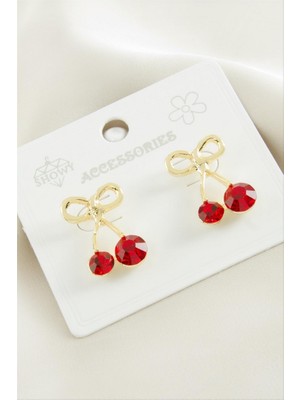 Zero Land Hnrlishp Kiraz Taşlı Metal Küpe - Sarı