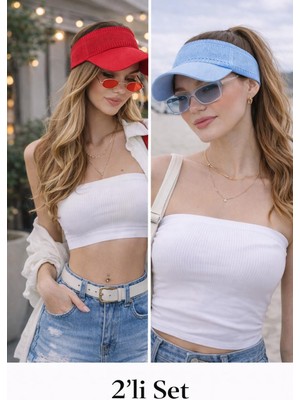 Wearflawless Kadın 2'li Set Vizör Üstü Açık Şapka, Siperli Şapka,yazlık Güneş Koruyucu Vizör Şapka, Tenis Şapkası