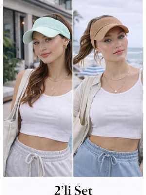 Wearflawless Kadın 2'li Set Vizör Üstü Açık Şapka, Siperli Şapka,yazlık Güneş Koruyucu Vizör Şapka, Tenis Şapkası