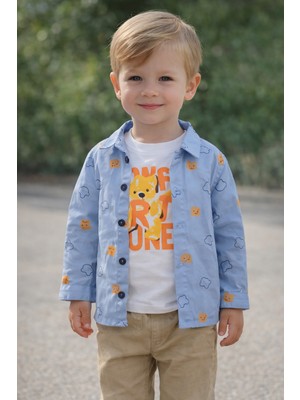 Asyaden Baby Erkek Bebek Erkek Çocuk Düğmeli Gömlek 3'lü Alt Üst Takım