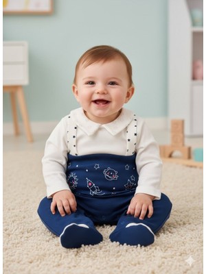 Kids Kingdom Pamuklu Uzay Detaylı Yaka Salopet Tulum