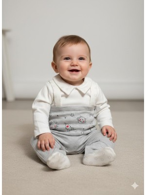 Kids Kingdom Pamuklu Uzay Detaylı Yaka Salopet Tulum