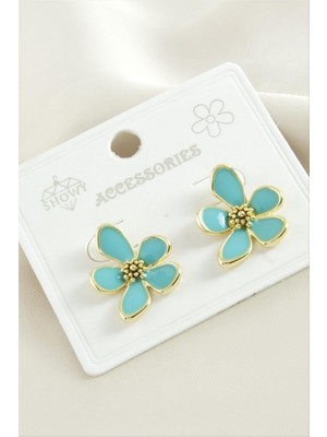 Zero Land Hnrlishp Çiçek Mineli Küpe - Turkuaz