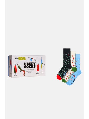 Happy Socks - Çok Renkli Balık Desenli 3\'lü Pamuklu Çorap Seti
