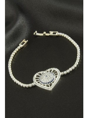 Zero Land Hnrlishp Kalp Zirkon Taşlı Çocuk Bileklik 16 cm - Gümüş Rengi