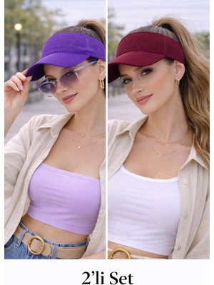 Wearflawless Kadın 2'li Set Vizör Üstü Açık Şapka, Siperli Şapka,yazlık Güneş Koruyucu Vizör Şapka, Tenis Şapkası