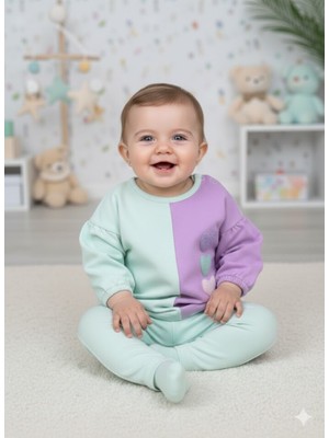 Kids Kingdom Pamuklu Kalp Nakışlı 2li  Penye Kumaş Kız Bebek Takım