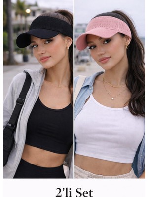 Wearflawless Kadın 2'li Set Vizör Üstü Açık Şapka, Siperli Şapka,yazlık Güneş Koruyucu Vizör Şapka, Tenis Şapkası