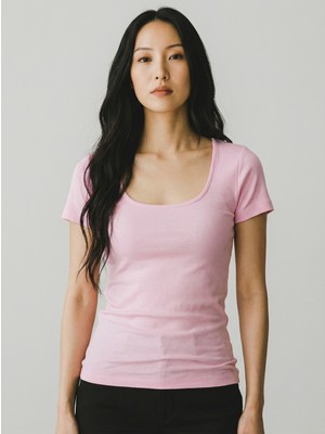 Derin Yaka Penye Modal Crop T-Shirt