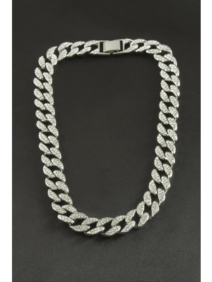 Zero Land Hnrlishp Chain Oval Zirkon Taşlı Lüks Çelik Kolye - Gümüş Rengi