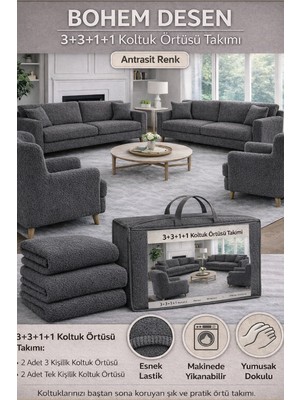 Jakarlı Bohem Kumaş 3.3.1.1 Koltuk Örtüsü Koltuk Kılıfı Takımı Ev Tekstili Sofa Cover