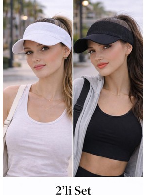 Wearflawless Kadın 2'li Set Vizör Üstü Açık Şapka, Siperli Şapka,yazlık Güneş Koruyucu Vizör Şapka, Tenis Şapkası