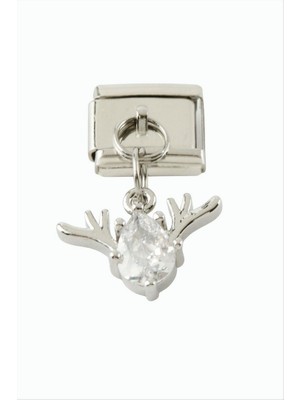Zero Land Hnrlishp Geyik Zirkon Taşlı Sallatılı Çelik Charm - Gümüş Rengi