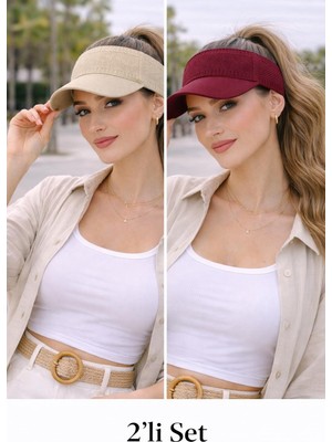 Wearflawless Kadın 2'li Set Vizör Üstü Açık Şapka, Siperli Şapka,yazlık Güneş Koruyucu Vizör Şapka, Tenis Şapkası