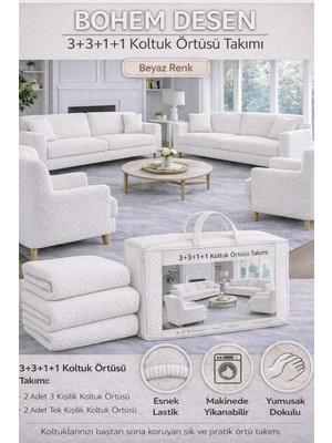 Jakarlı Bohem Kumaş 3.3.1.1 Koltuk Örtüsü Koltuk Kılıfı Takımı Ev Tekstili Sofa Cover