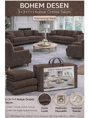 Jakarlı Bohem Kumaş 3.3.1.1 Koltuk Örtüsü Koltuk Kılıfı Takımı Ev Tekstili Sofa Cover