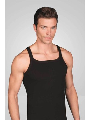 Yıldız Çamaşır Erkek 4'lü Siyah Fitilli Kaşkorse Likralı Parmak Askılı Atlet