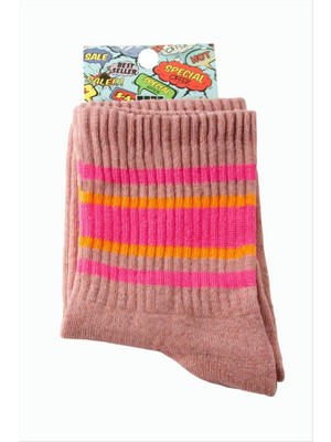 Zero Land Hnrlishp Çizgili Kolej Çorap 8*28 - Pembe