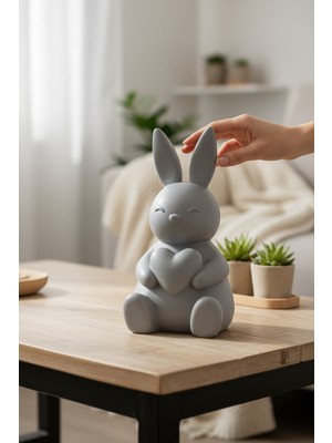 Pazarois Kalp Tavşan Figürlü Dekoratif Biblo