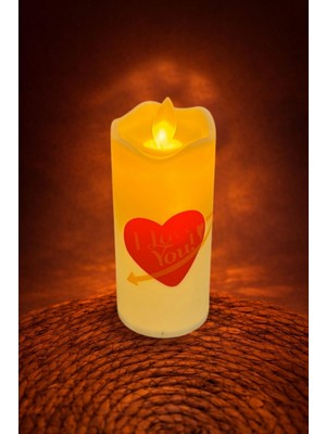 Zero Land Hnrlishp Kalp I Love You Yazılı Işıklı Mum 12 cm - Sarı